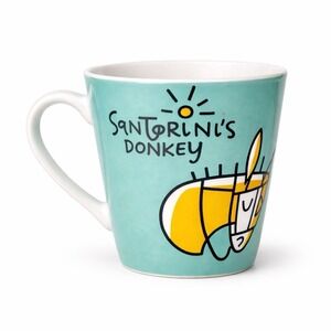 Santorini Greece Donkey Coffee Mug Souvenir Island Travel Cup Turquoise Ceramic